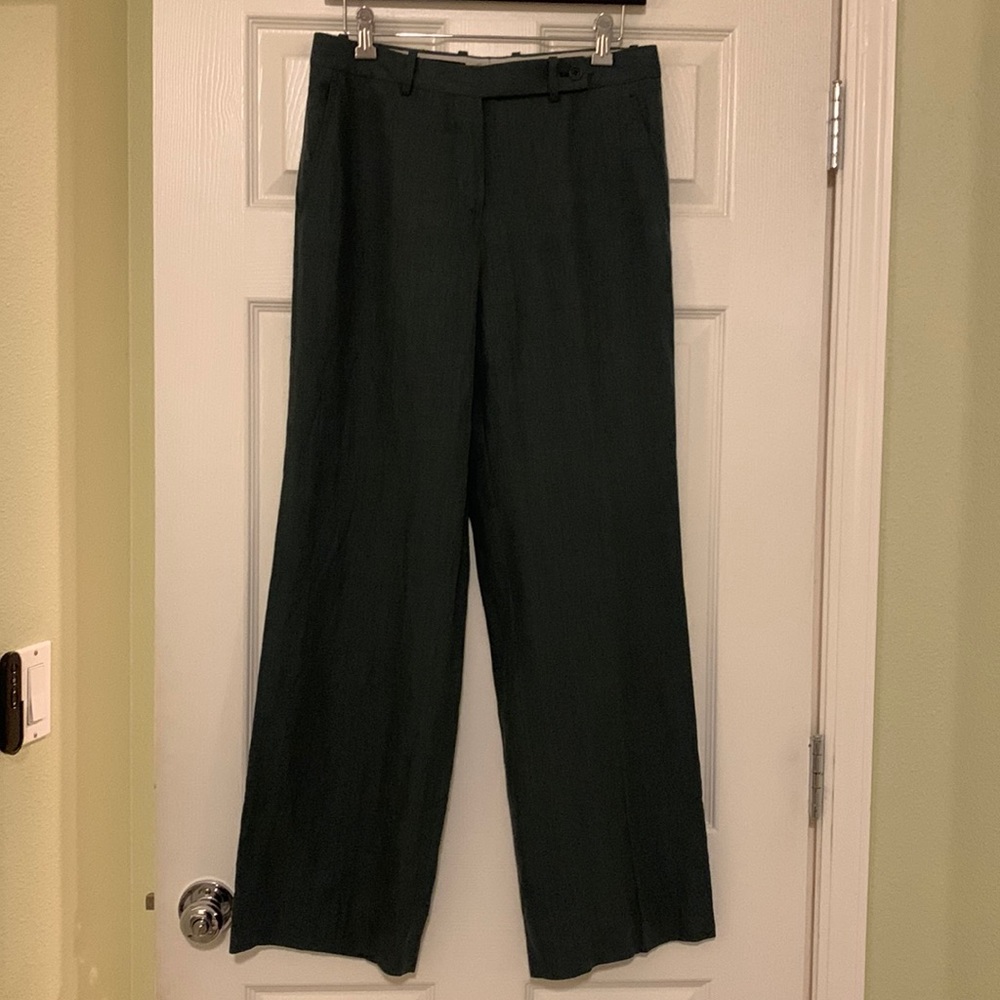 Elegant Green Linen Straight-Leg Pants